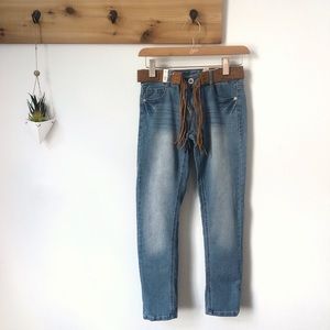 Arizona Jeans Girl’s Western Denim Faux Leather Fringe Belt Size 12